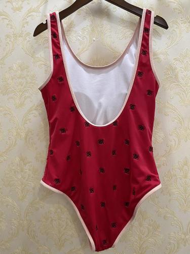 FD25  Summer one-piece red embroidered swimsuit women