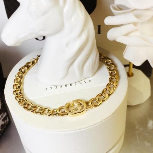 GB33   Double G Logo Titanium Steel 18K Gold Plated Chain Metal Bracelet