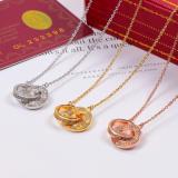 CAN8   18K Titanium Steel Color Gold Letter Double Ring Full Rhinestone Pendant Couple Necklace