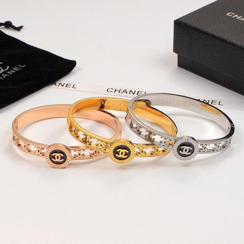 CHB58   Women's Three-dimensional Letters Black 18K Plated Titanium Steel Hollow Bracelet