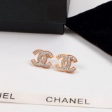 CHE111  18K Titanium Steel Color Gold Couple Letter White Diamond Stud Earrings