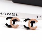 CHE34  18K Titanium Steel Frosted Color Gold Double C Letter Double Color Couple Earrings