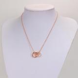 CAN8   18K Titanium Steel Color Gold Letter Double Ring Full Rhinestone Pendant Couple Necklace