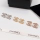 CHE111  18K Titanium Steel Color Gold Couple Letter White Diamond Stud Earrings