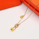 HN10  Classic European and American fashion titanium steel letter three-dimensional lock necklace