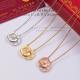 CAN8   18K Titanium Steel Color Gold Letter Double Ring Full Rhinestone Pendant Couple Necklace