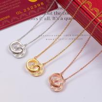 CAN8 18K Titanium Steel Color Gold Letter Double Ring Full Rhinestone Pendant Couple Necklace CAN8 18K Titanium Steel Color Gold Letter Double Ring Full Rhinestone Pendant Couple Necklace