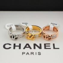 CHR16  Titanium steel diamond couple three-dimensional double C letter double row diamond ring