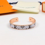 LVB112 White Fashion New Titanium Steel Bracelet Couple Star Flower Leather Semicircle Bracelet