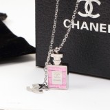 CHN66  18K Titanium Plated Steel Diamond Color Gold Couple Pink Diamond Perfume Bottle Necklace