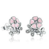 PDE091 pandora 925 Sterling Silver Earrings 1:1 Quality Butterfly flower earring