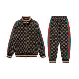 GUC3 Men's and women's interlocking double G printed knitted jacket set