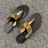YGS012 Women and Man Leather Slippers 36-44 Shoes with Box