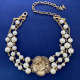 CHN50 Fashion classic double C letter metallic camellia flower triple chain pearl short collarbone necklace