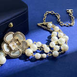 CHN50 Fashion classic double C letter metallic camellia flower triple chain pearl short collarbone necklace