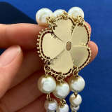 CHN50 Fashion classic double C letter metallic camellia flower triple chain pearl short collarbone necklace