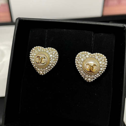 CHE63  Double C full drill double heart stud earrings   Jewelry