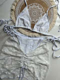PH2403  Knit bikini skirt three-piece bikini striped swimsuit