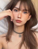 X555  Women's three-layer leather diamond necklace jewelry
