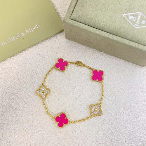 VAB48  New Five Flower Diamond Rose Red Bracelet Jewelry
