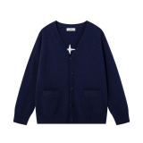 STC27 Men's and Women's V-neck Button Double Pocket Ribbed Edge Back Logo Embroidered Knitted Sweater Clothing