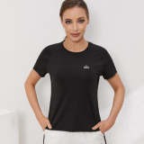 zalo2148  Women's short sleeved round neck split hem slimming and slimming, quick drying running and fitness clothing