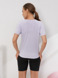 zalo2148  Women's short sleeved round neck split hem slimming and slimming, quick drying running and fitness clothing