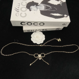 CHN119  Women's new gold double C leather chain bow waist chain/sweater chain jewelry
