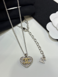 CHN109  Women's 26P Full Diamond Love Double C Earrings Necklace Set Jewelr