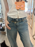 CHN119  Women's new gold double C leather chain bow waist chain/sweater chain jewelry