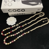 CHN113  Women's Double C Pearl Long Necklace/Sweater Chain Jewelry