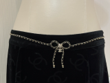 CHN119  Women's new gold double C leather chain bow waist chain/sweater chain jewelry