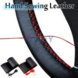 Black/Red Genuine Leather DIY Car Steering Wheel Cover With Needles and Thread