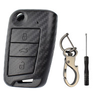 Carbon Fiber Style Remote Key Fob Shell Case For VW Polo Golf 7 Tiguan For Skoda Fabia Kodiaq Karoq For SEAT Ateca Leon Ibiza