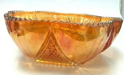 Large Art Deco Vintage Retro Amber Brown Cut Glass Trifle Fruit Bowl Dish #654