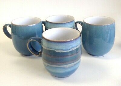 x4 Denby Colonial Blue Tall Coffee Mugs x2 Patterned Unboxed Microwave Safe #533