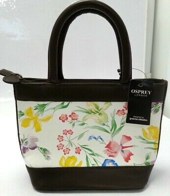 OSPREY LONDON By Graeme Floral/Brown Leather Tote Bag Handbag Purse New #752