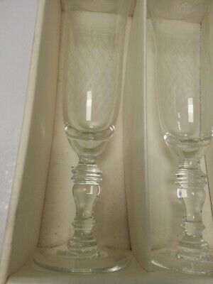 Vintage Pall Mall Lady Hamilton Glass Etched Champagne Flutes Crystal Set 6 #752