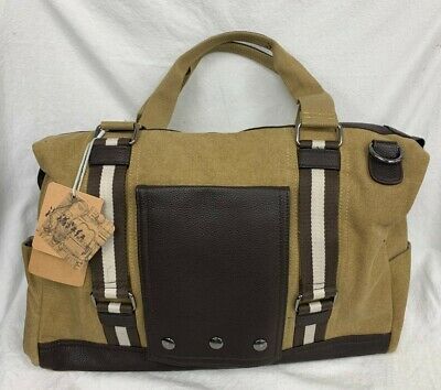 Men Women Unisex Canvas Leather Green Brown Travel Duffel Bag Shoulder Strap