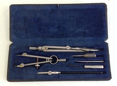 Vintage Technical Precision Drawing Instruments Draftsman Geometry Set In Case