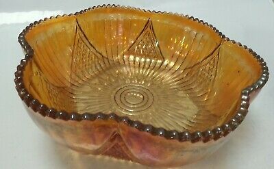 Large Art Deco Vintage Retro Amber Brown Cut Glass Trifle Fruit Bowl Dish #654