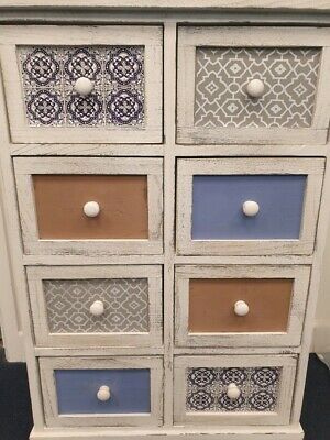 8 Drawer Mosaic Chest of Drawers Blue/ Pattern 80x54x25cm  Hand Painted #12298