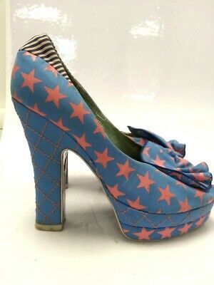 Irregular Choice Whitney Star Ruffle Vintage Blue & Pink 5  Heels UK Size 4 #654