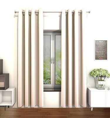 Vantextile  Thermal Insulated Blackout Eyelet Pair Of Curtains 44  x 54 Beige