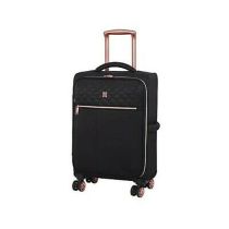 IT Luggage Divinity Black & Rose Gold Trim Quilted Suitcase Cabin Size #NG