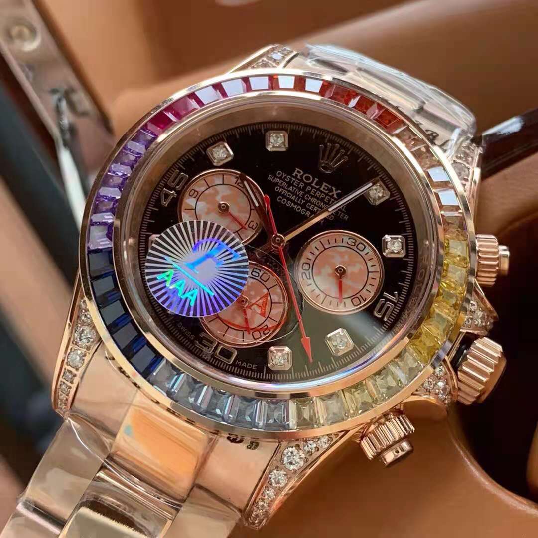 Daytona 116599RBOW SS Rainbow Crystal TWF Best Edition Black Dial on SS  Bracelet A4130 – vtrtime