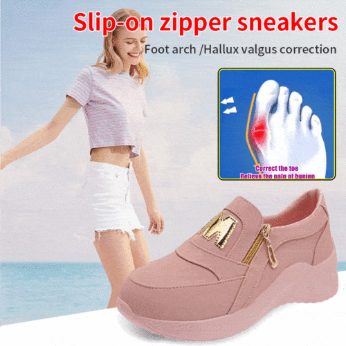 Slip on solid color casual zipper sneakers