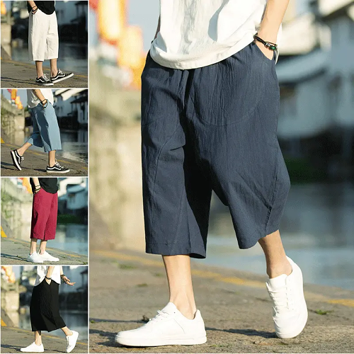 【順豐到付】高品質日系男士薄款寬鬆純色七分褲，舒適透氣，男人夏季必備的一條褲子！