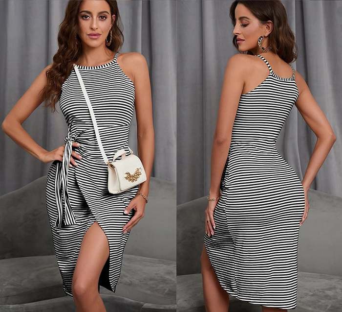 😊Casual Sleeveless Striped Midi Dresses