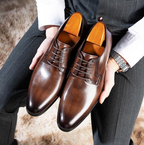 Leather shoes, men's genuine leather, middle-aged men's business attire, lace up casual shoes, commuting British summer minimalist men's shoes